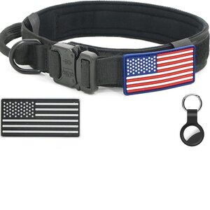 Tactical Dog Collar with Airtag Case and American Flag L